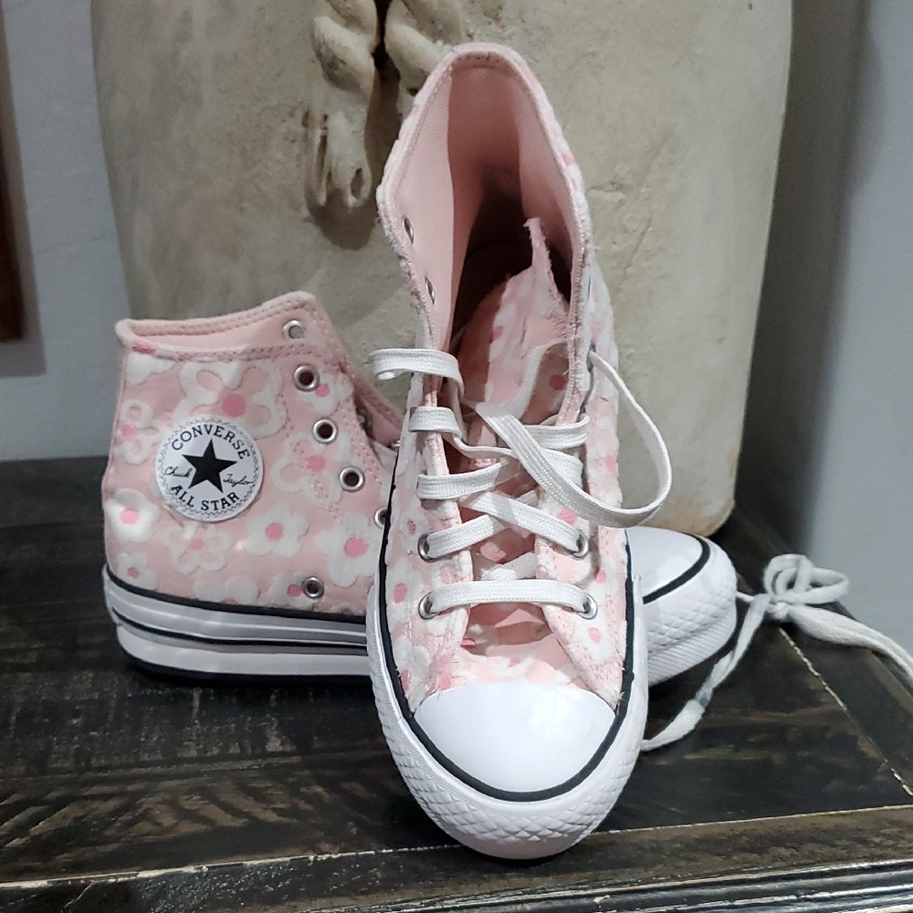 Converse Floral Pink High-Tops Sneakers Streetwear Basketball Barbie Fairy Girl